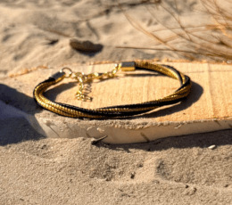 Bracelet "Éclipse Naturelle" – Tressage Bicolore Or Végétal et Noir